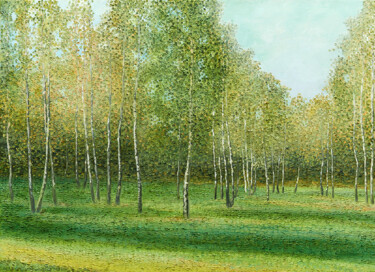 Painting titled "“BIRCHES IN JUNE”" by Natalie Levkovska, Original Artwork, Oil