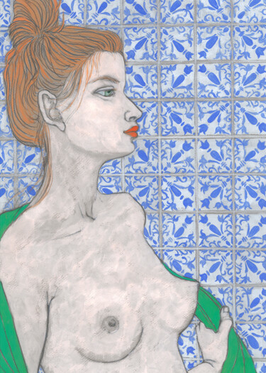 Drawing titled "Parisian in the bath" by Natalie Levkovska, Original Artwork, Gouache