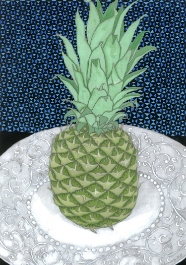 Dessin intitulée "Pineapple" par Natalie Levkovska, Œuvre d'art originale, Gouache