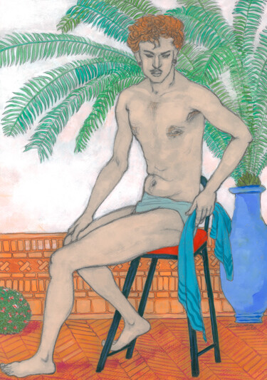Rysunek zatytułowany „Summer Terrace” autorstwa Natalie Levkovska, Oryginalna praca, Gwasz