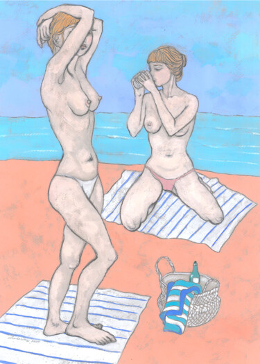 Dibujo titulada "Bathers" por Natalie Levkovska, Obra de arte original, Gouache
