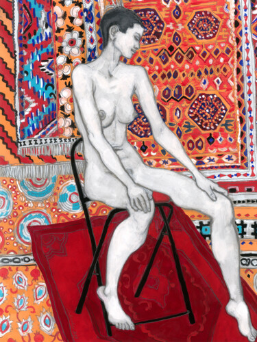 Σχέδιο με τίτλο "Moroccan carpet" από Natalie Levkovska, Αυθεντικά έργα τέχνης, Γκουάς
