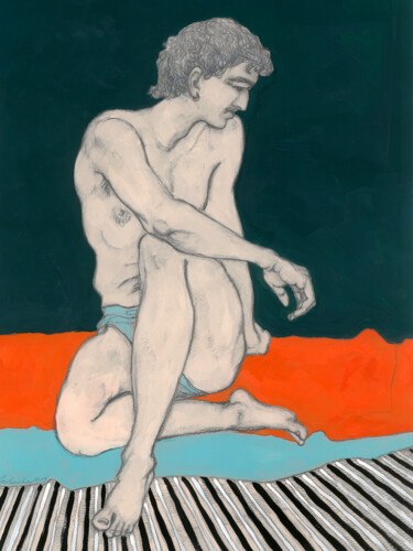 Desenho intitulada "Semi-nude young man" por Natalie Levkovska, Obras de arte originais, Guache