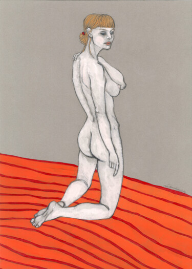 Disegno intitolato "Just a look" da Natalie Levkovska, Opera d'arte originale, Gouache