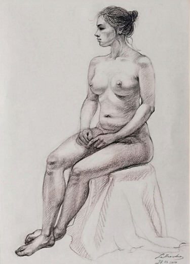 Zeichnungen mit dem Titel "Seated model" von Natalie Levkovska, Original-Kunstwerk, Bleistift