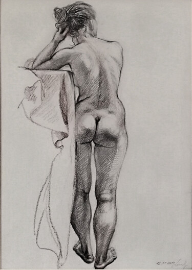 Рисунок под названием "Naked model's back" - Natalie Levkovska, Подлинное произведение искусства, Карандаш