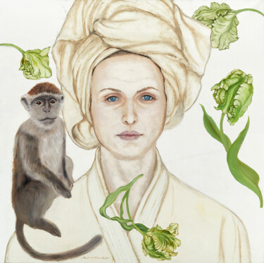 Malerei mit dem Titel "Me & Monkey" von Natalie Levkovska, Original-Kunstwerk, Öl