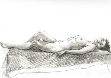 Drawing titled "Resting Beauty" by Natalie Levkovska, Original Artwork, Pencil