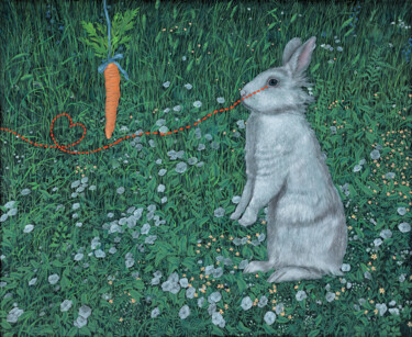 Pintura titulada "Rabbit in love" por Natalie Levkovska, Obra de arte original, Oleo Montado en Bastidor de camilla de madera