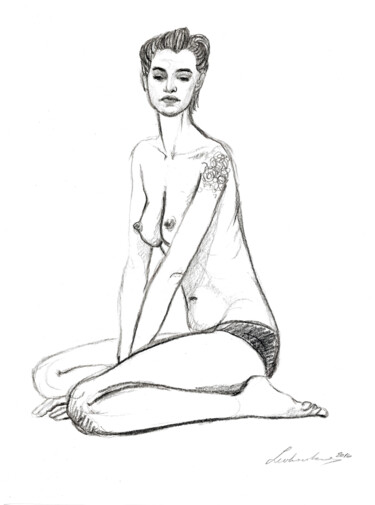 Drawing titled "Girl with tattoo" by Natalie Levkovska, Original Artwork, Pencil