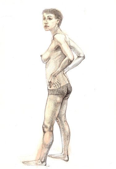 Dessin intitulée "Brutal looking model" par Natalie Levkovska, Œuvre d'art originale, Crayon