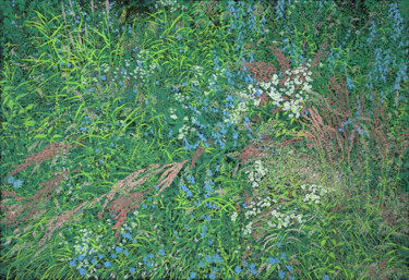 Pittura intitolato "Blooming grass field" da Natalie Levkovska, Opera d'arte originale, Olio