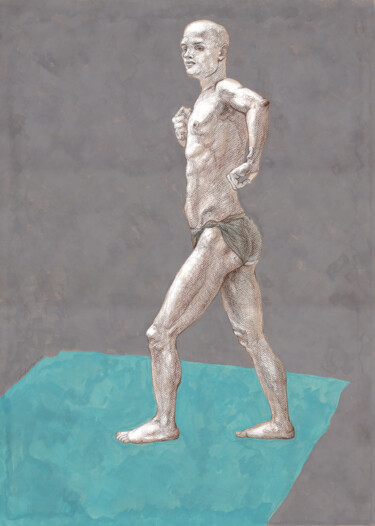 Dibujo titulada "Man on Gray" por Natalie Levkovska, Obra de arte original, Gouache