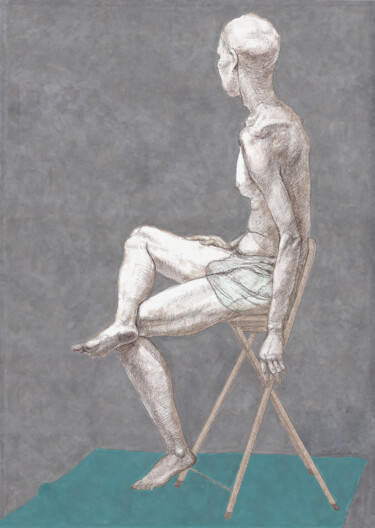 Disegno intitolato "The Man on a stool" da Natalie Levkovska, Opera d'arte originale, Matita