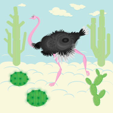 Digital Arts titled "Ostrich for a walk" by Natalie Levkovska, Original Artwork, 2D Digital Work