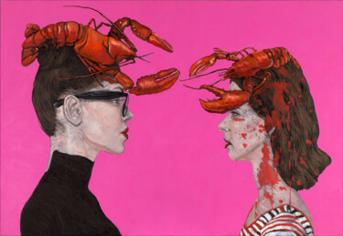 Schilderij getiteld "Lobster fight" door Natalie Levkovska, Origineel Kunstwerk, Olie