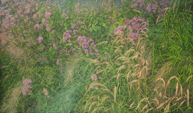 Schilderij getiteld "Rustle of Grass in…" door Natalie Levkovska, Origineel Kunstwerk, Olie Gemonteerd op Frame voor houten…