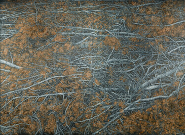 Painting titled "Silver Bronze Pines" by Natalie Levkovska, Original Artwork, Oil Mounted on Wood Stretcher frame