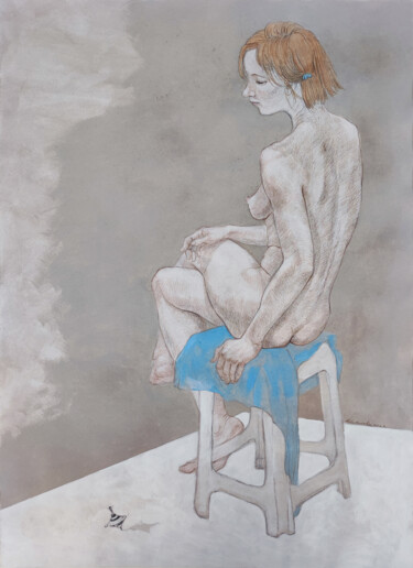 Drawing titled "Linute on a white p…" by Natalie Levkovska, Original Artwork, Gouache