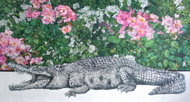 Ζωγραφική με τίτλο "Beware Of Alligator…" από Natalie Levkovska, Αυθεντικά έργα τέχνης, Λάδι Τοποθετήθηκε στο Ξύλινο φορείο…