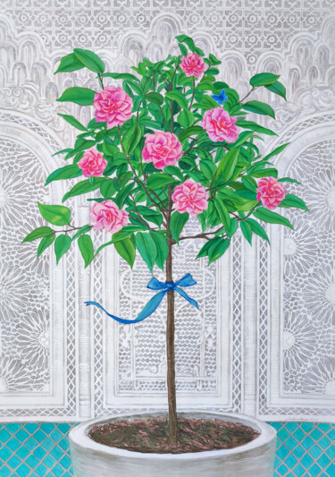 Disegno intitolato "Magnolia tree in a…" da Natalie Levkovska, Opera d'arte originale, Gouache