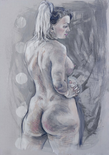 Dibujo titulada "Julia's back side" por Natalie Levkovska, Obra de arte original, Témpera