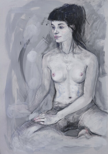 Drawing titled "Evelina posing" by Natalie Levkovska, Original Artwork, Tempera
