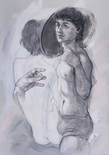Rysunek zatytułowany „Touch of a hand” autorstwa Natalie Levkovska, Oryginalna praca, Tempera