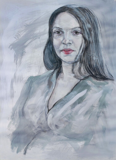 Dibujo titulada "Beatrice's portrait" por Natalie Levkovska, Obra de arte original, Témpera