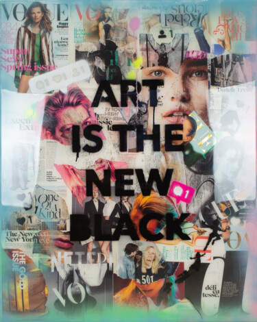 Collages titulada "New Black" por Natalie Otalora, Obra de arte original, Collages Montado en Bastidor de camilla de madera