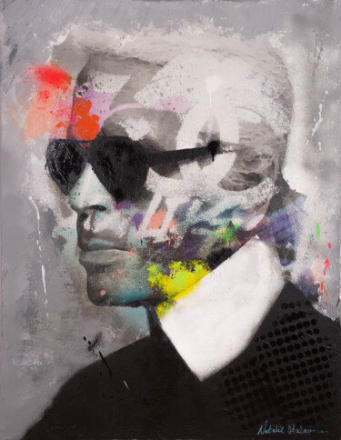 Collages titled "Karl Lagerfeld Trib…" by Natalie Otalora, Original Artwork, Acrylic Mounted on Wood Stretcher frame
