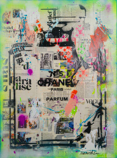 Colagens intitulada "Chanel Parfume Fash…" por Natalie Otalora, Obras de arte originais, Acrílico Montado em Armação em made…