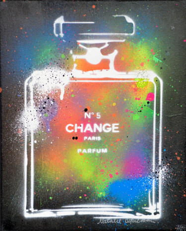 Painting titled "Chanel Change NEON…" by Natalie Otalora, Original Artwork, Acrylic Mounted on Wood Stretcher frame