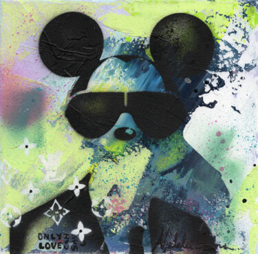 Painting titled "Mickey Only Love Ca…" by Natalie Otalora, Original Artwork, Spray paint Mounted on Wood Stretcher frame