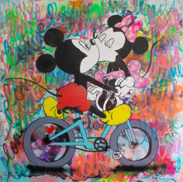 Painting titled "Mickey & Minnie Fro…" by Natalie Otalora, Original Artwork, Acrylic Mounted on Wood Stretcher frame
