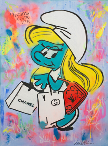 Painting titled "Smurfette Self Made" by Natalie Otalora, Original Artwork, Acrylic Mounted on Wood Stretcher frame