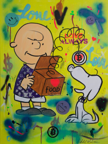 Painting titled "Charlie Brown & Sno…" by Natalie Otalora, Original Artwork, Acrylic Mounted on Wood Stretcher frame