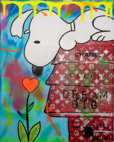Pittura intitolato "Snoopy's Garden of…" da Natalie Otalora, Opera d'arte originale, Acrilico Montato su Telaio per barella…