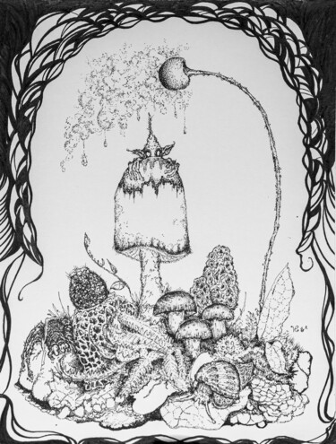 Disegno intitolato "Mushroom" da Natalie Roy (Natalie Roy), Opera d'arte originale, Inchiostro