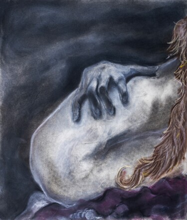 Disegno intitolato "Fallen Angel" da Natalie Roy (Natalie Roy), Opera d'arte originale, Carbone