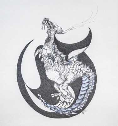 Disegno intitolato "My little dragon" da Natalie Roy, Opera d'arte originale, Inchiostro