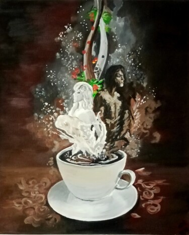 Painting titled ",, Coffee with crea…" by Natalie Rybka, Original Artwork, Oil Mounted on Wood Stretcher frame