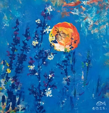Painting titled ",, Moon,," by Natalie Rybka, Original Artwork, Oil Mounted on Wood Stretcher frame