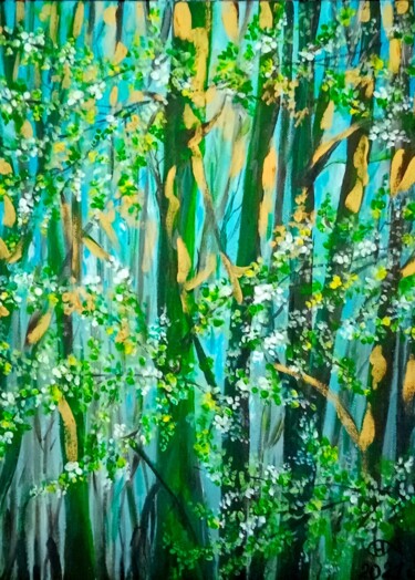 Painting titled ",, Fairy forest,," by Natalie Rybka, Original Artwork, Oil Mounted on Wood Stretcher frame