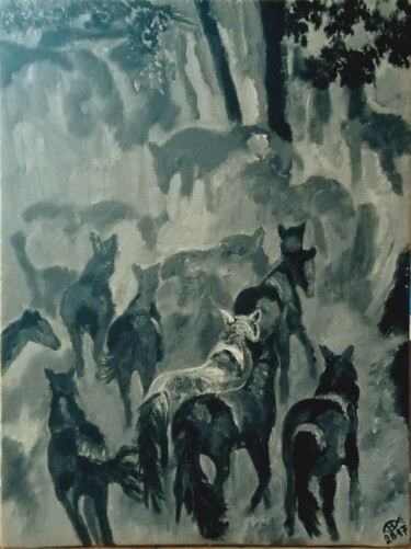 Pintura intitulada ",, Horses,," por Natalie Rybka, Obras de arte originais, Óleo Montado em Cartão