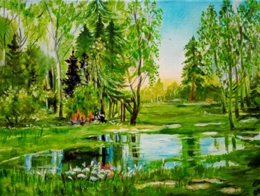 Painting titled ",, Spring,," by Natalie Rybka, Original Artwork, Oil Mounted on Wood Stretcher frame