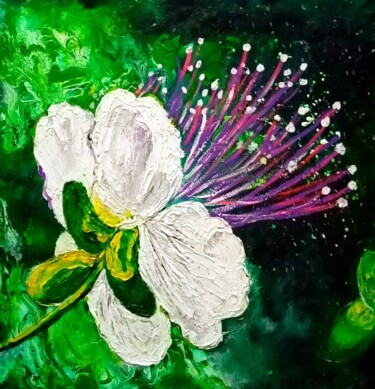 Peinture intitulée ",, White flower,," par Natalie Rybka, Œuvre d'art originale, Huile Monté sur Châssis en bois