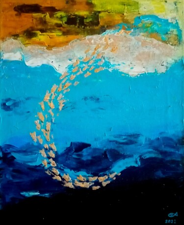 Painting titled ",, Goldfish,," by Natalie Rybka, Original Artwork, Oil Mounted on Wood Stretcher frame