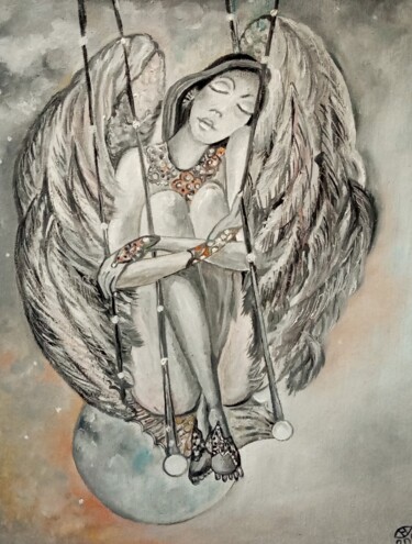 Peinture intitulée ",, Angel,," par Natalie Rybka, Œuvre d'art originale, Huile Monté sur Carton