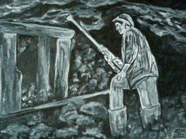 Painting titled ",, Miner,, ,, Life…" by Natalie Rybka, Original Artwork, Oil Mounted on Wood Stretcher frame